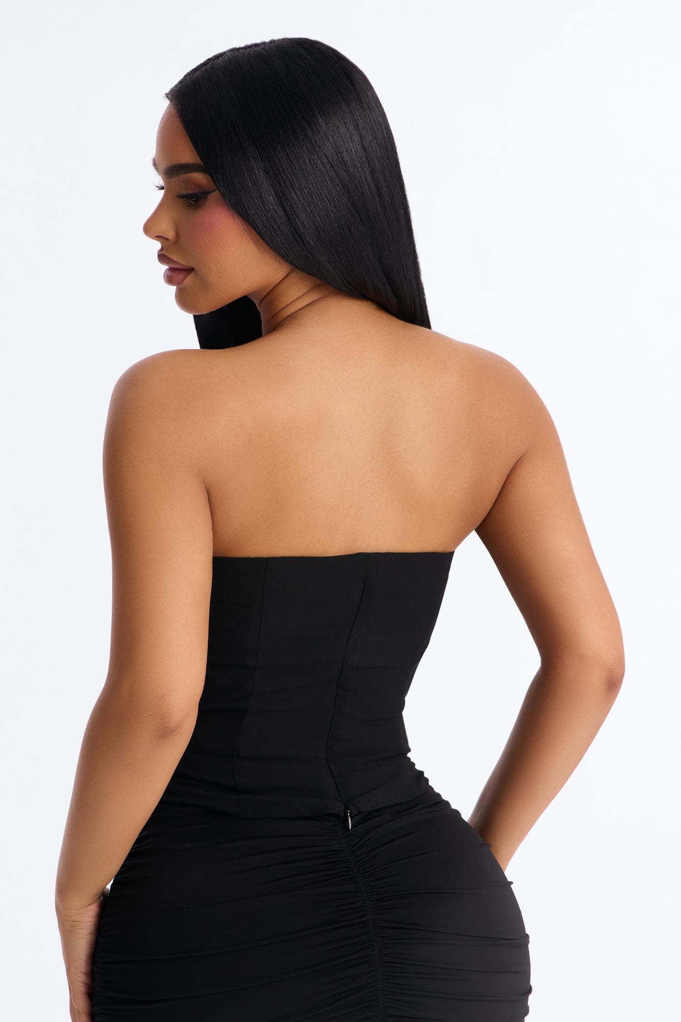 Karly Chiffon Ruched Tube Top - Black