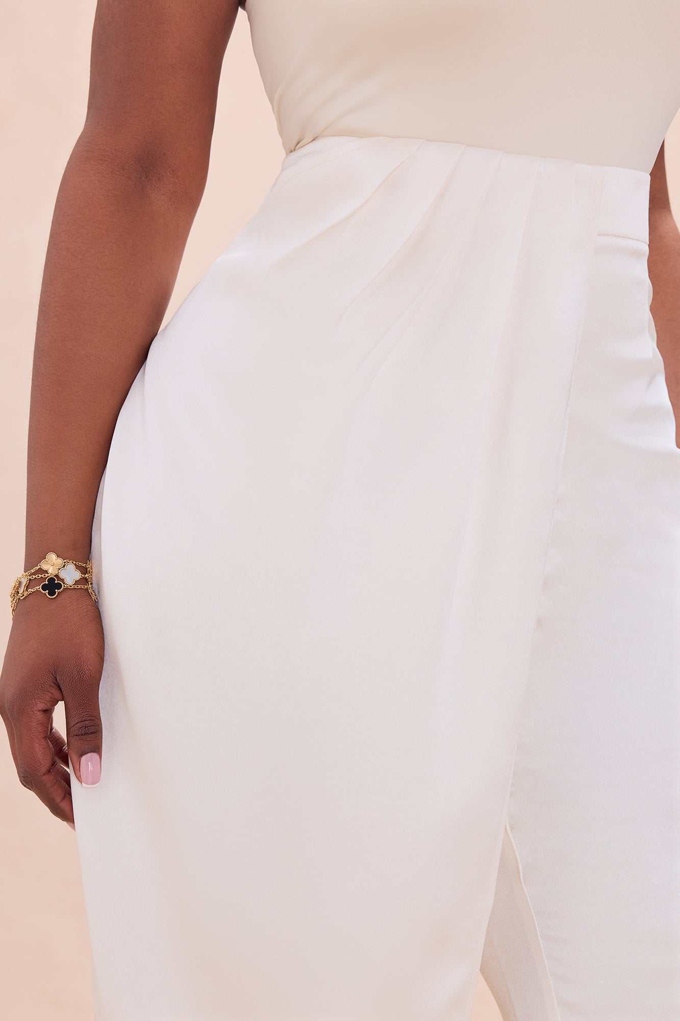 Quinn Pleated Drape Satin Pant - Cream