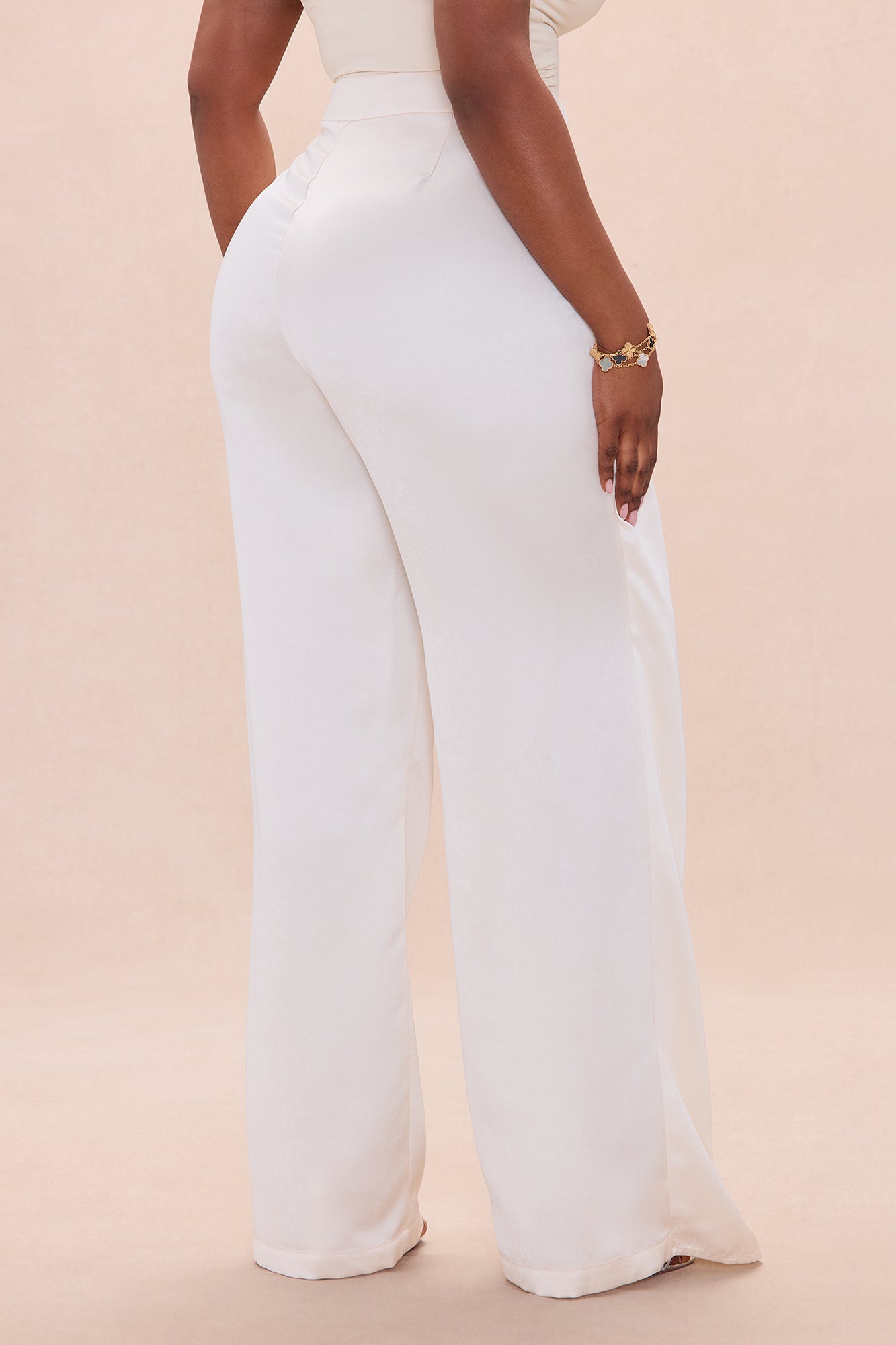 Quinn Pleated Drape Satin Pant - Cream