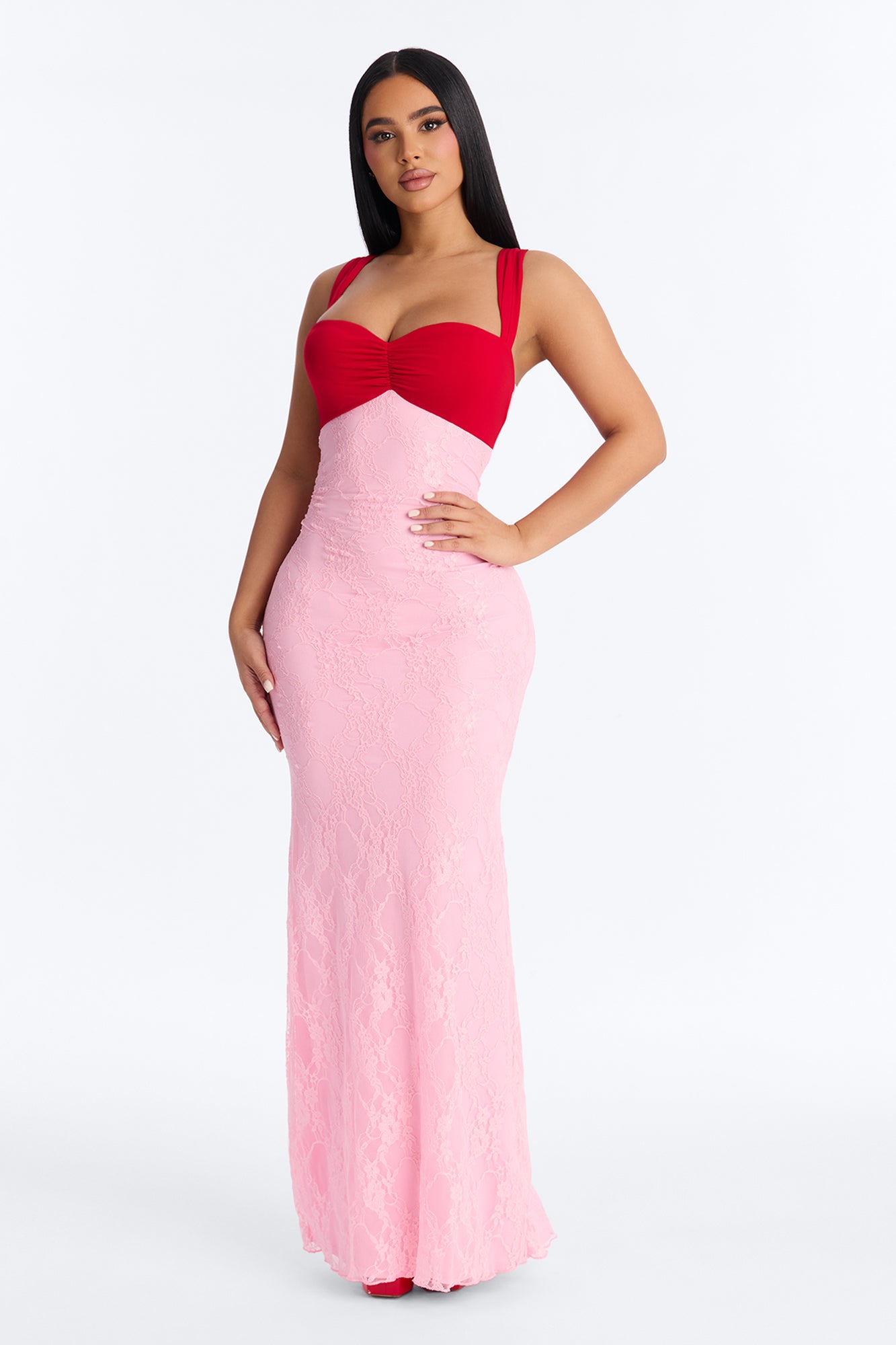 Delphine Lace Maxi Dress - Pink/combo