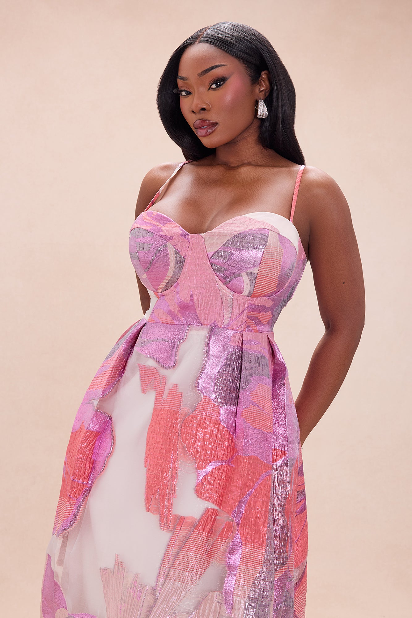 Soft Era Jacquard Midi Dress - Purple/combo