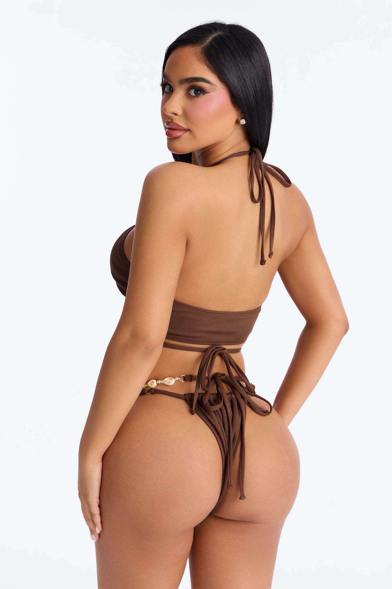 Kristina Strappy Embellished Shells 2 Piece Bikini - Chocolate