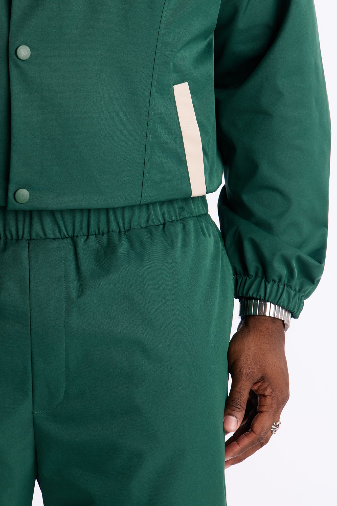 Straight Button Detailed Contrast Panel Pant - Green