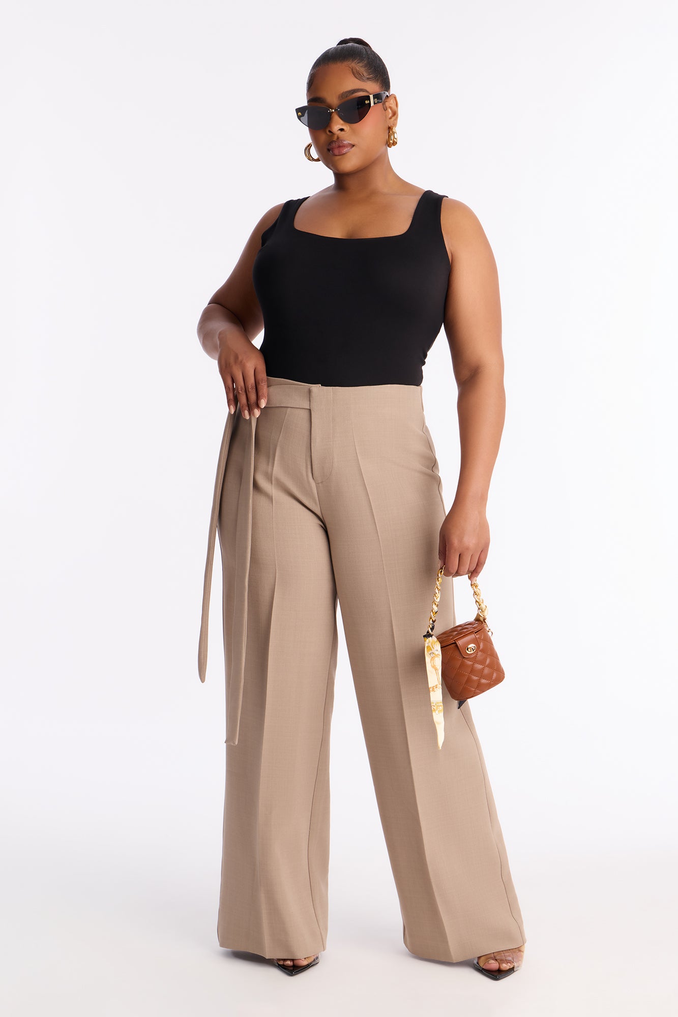 Polished Perfection Crepe Tie Waist Trouser 33″ - Stone