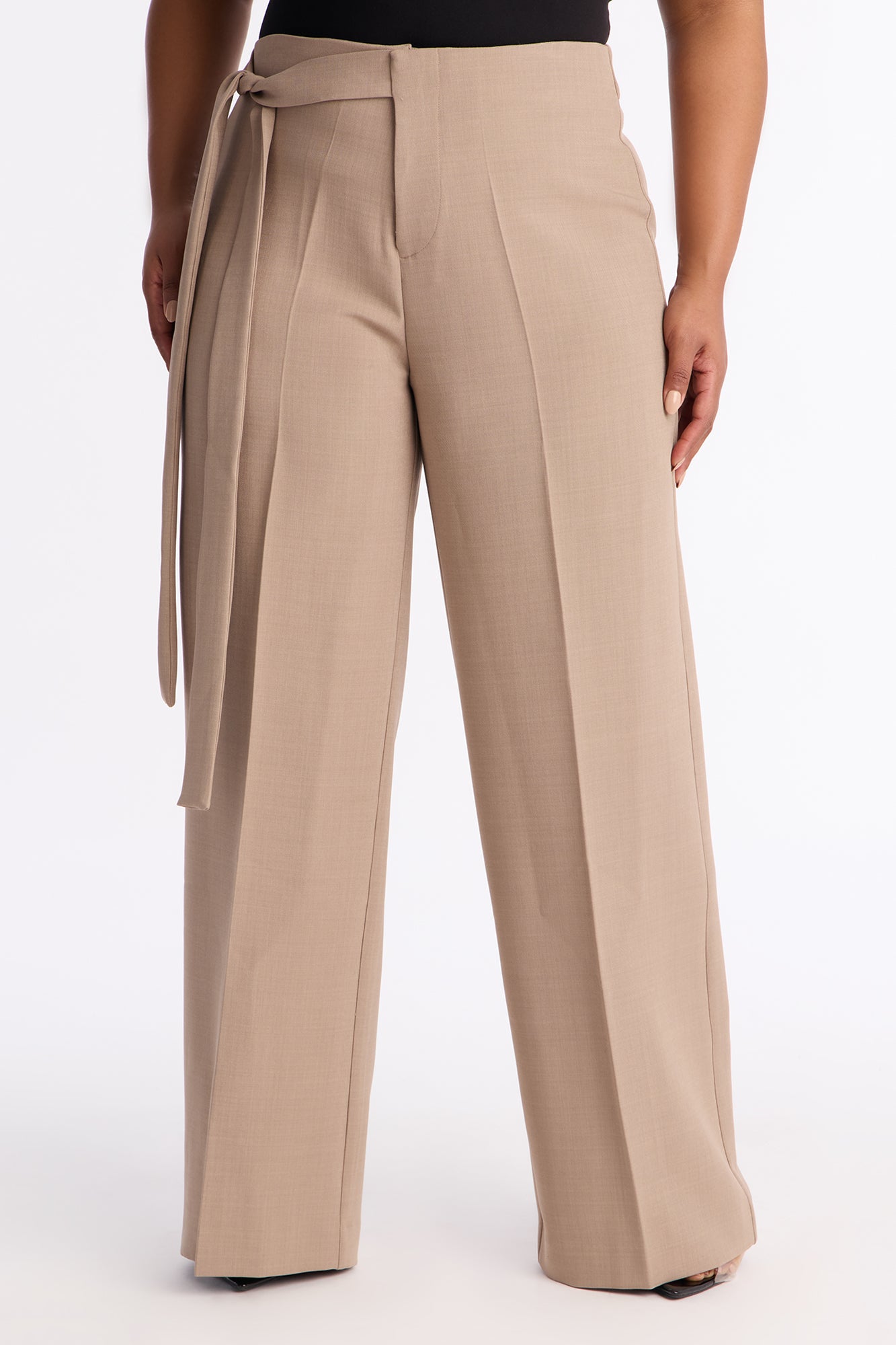 Polished Perfection Crepe Tie Waist Trouser 33″ - Stone