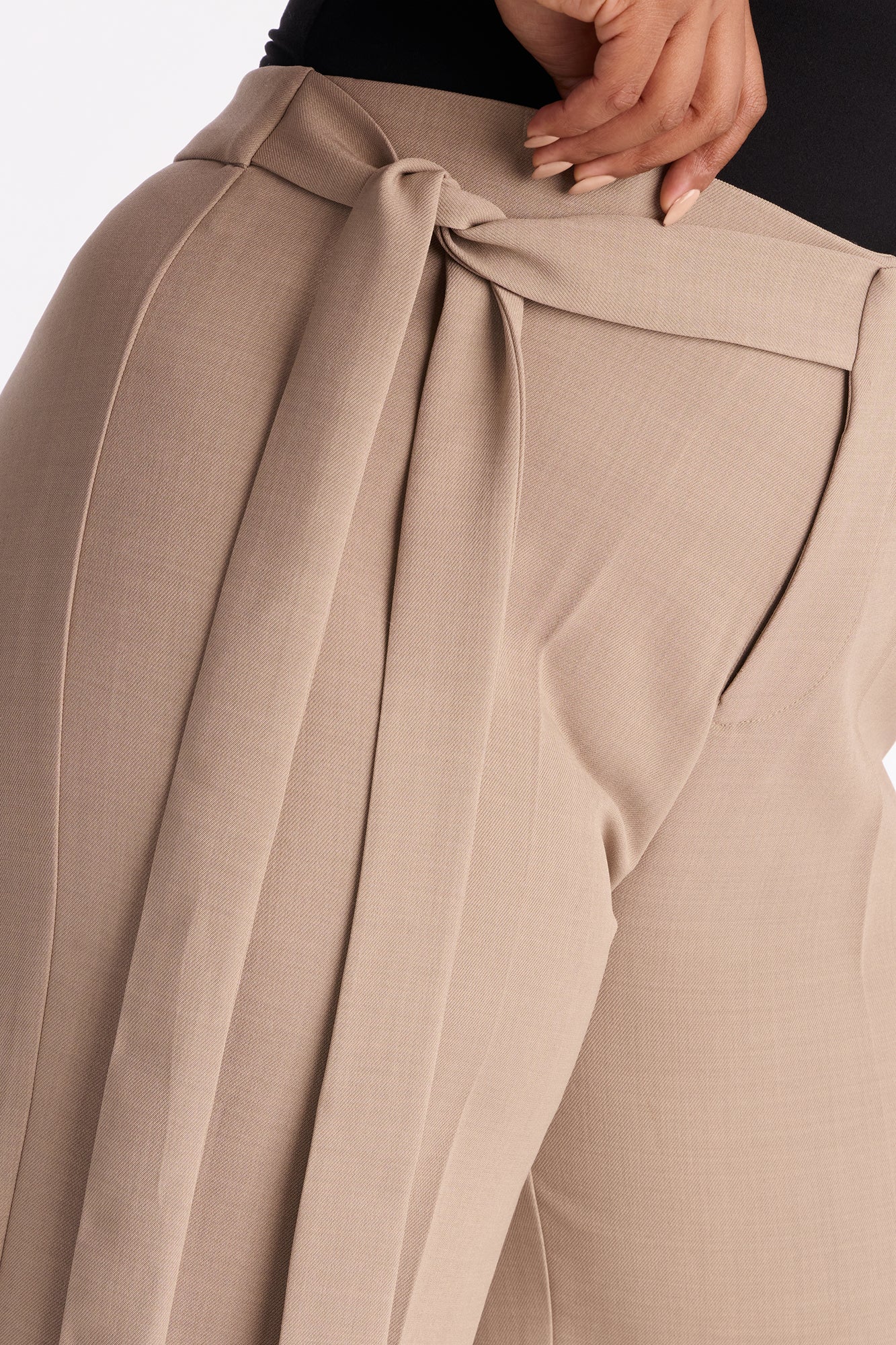 Polished Perfection Crepe Tie Waist Trouser 33″ - Stone