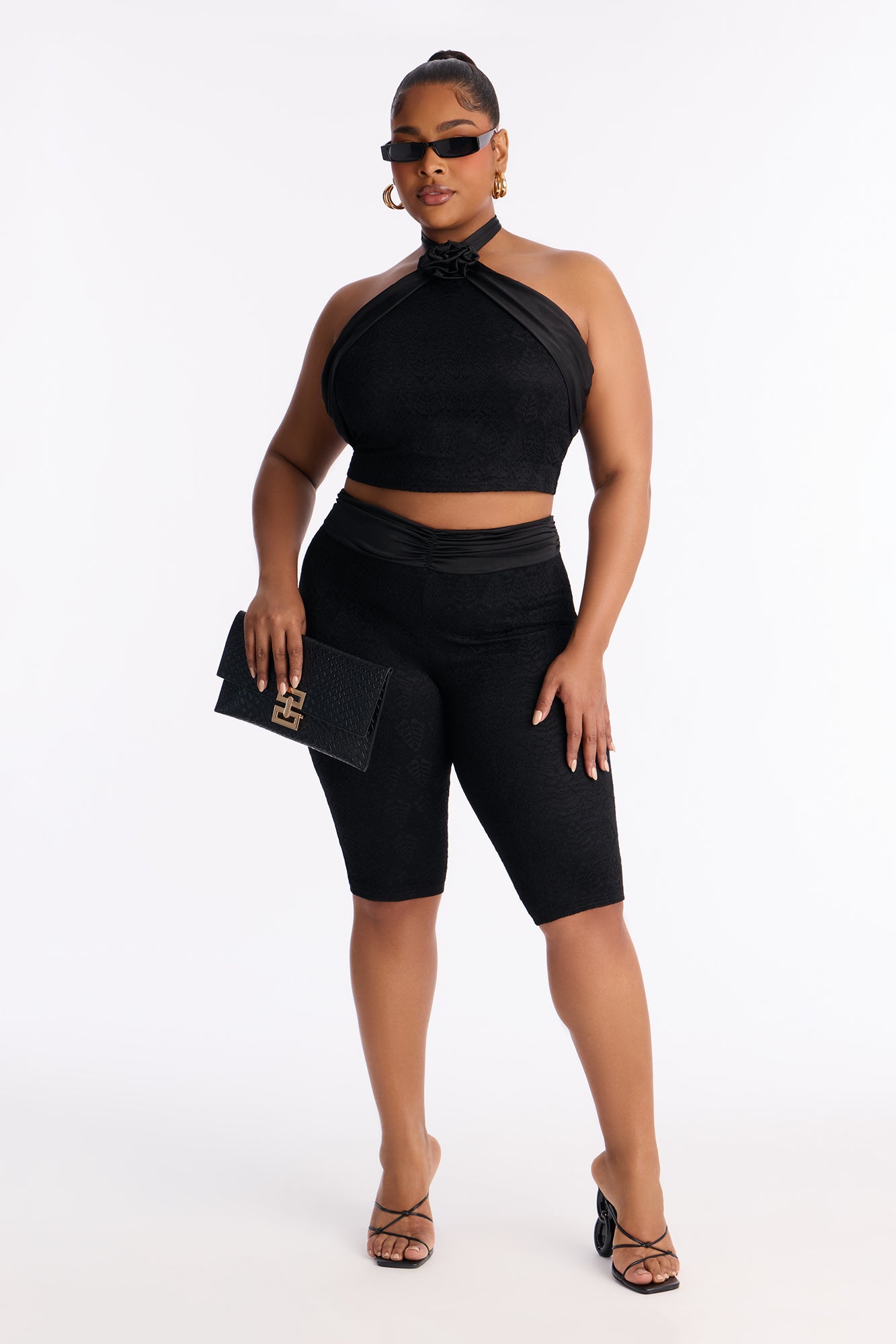 Make It Official Lace Halter Capri Set - Black