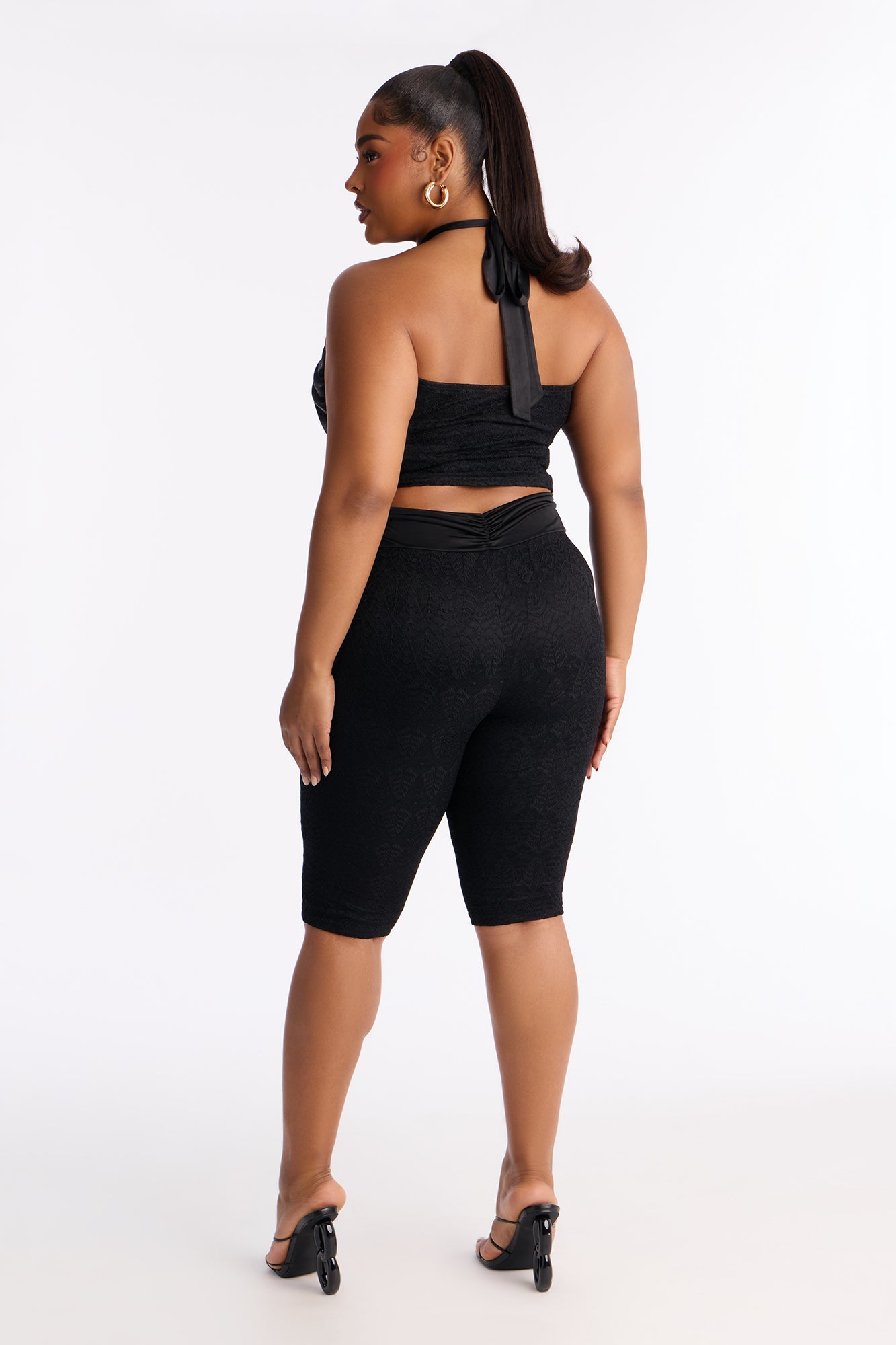 Make It Official Lace Halter Capri Set - Black
