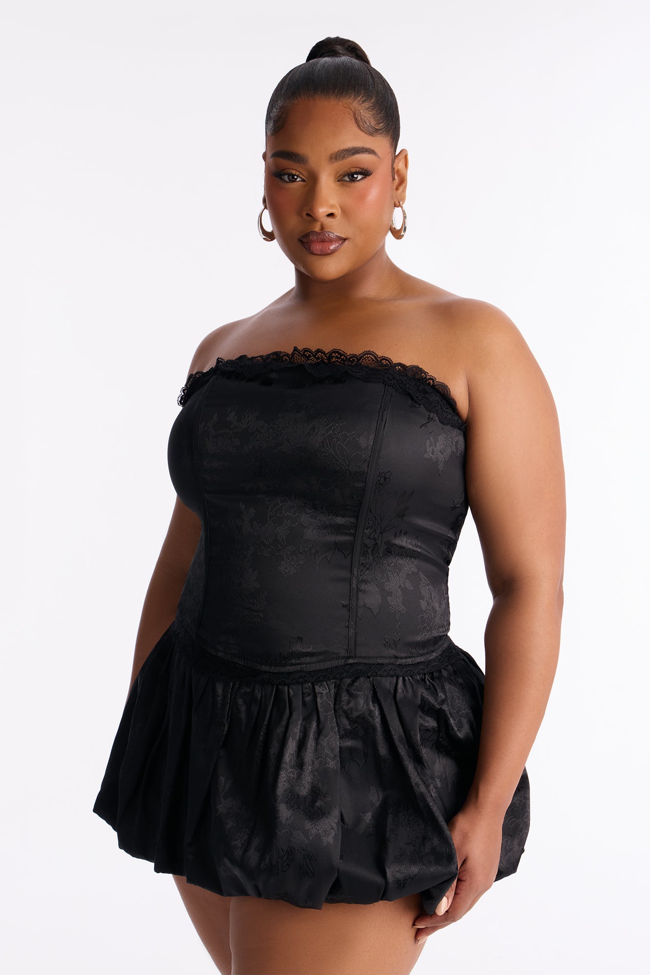 Stella Corset Satin Bubble Mini Dress - Black