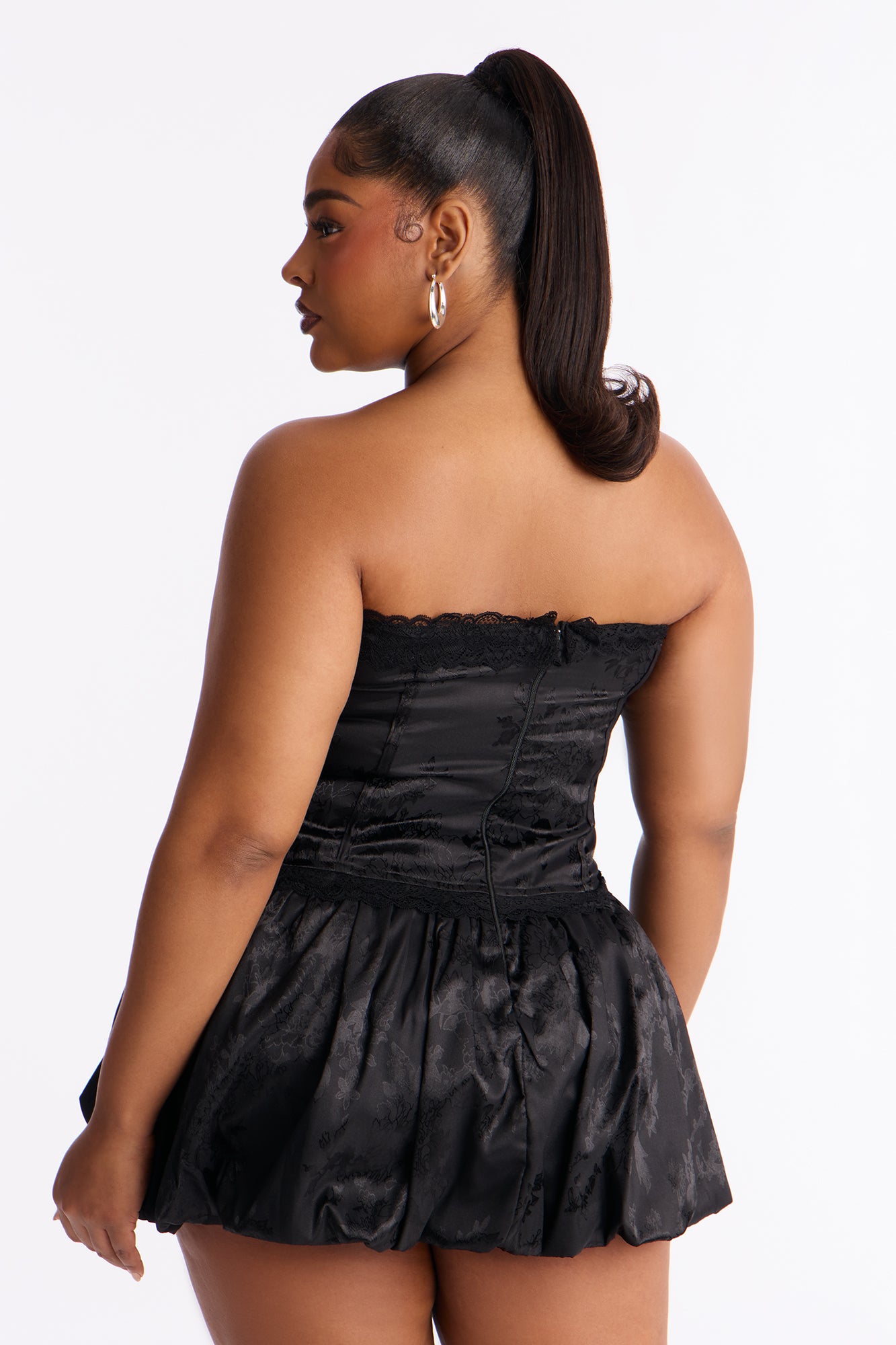Stella Corset Satin Bubble Mini Dress - Black