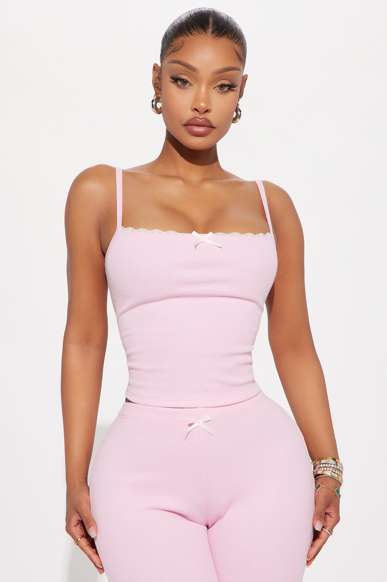 Arabella Lace Trim Capri Pant Set - Pink