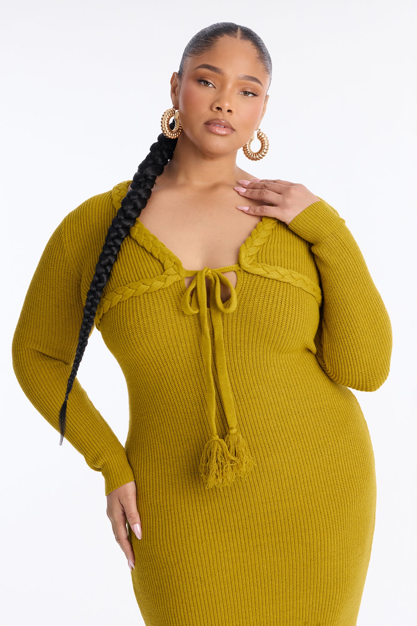 Kamryn Braided Sweater Maxi Dress - Chartreuse