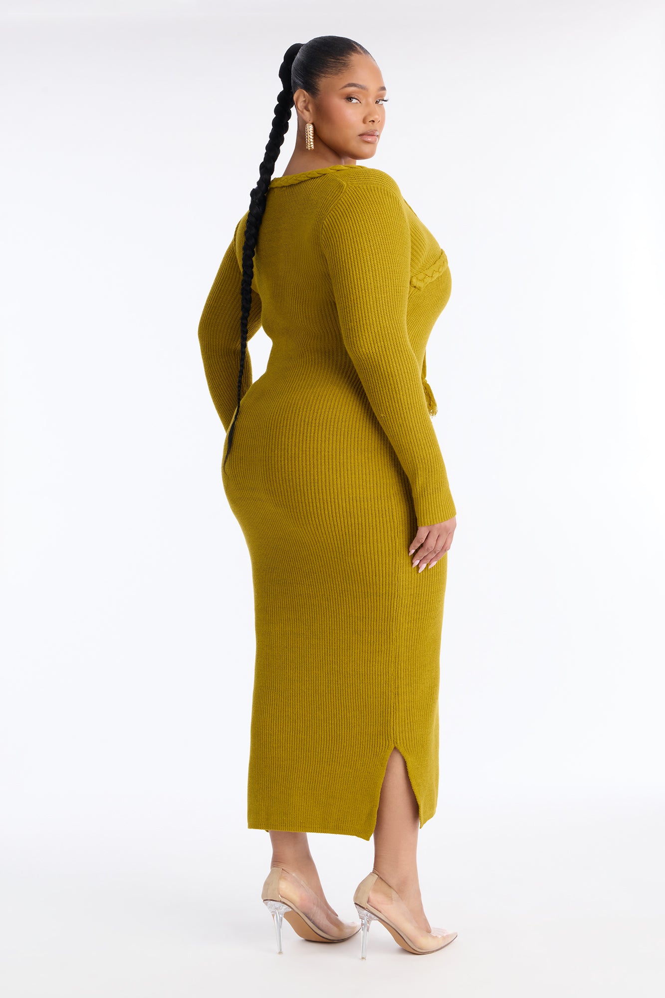 Kamryn Braided Sweater Maxi Dress - Chartreuse