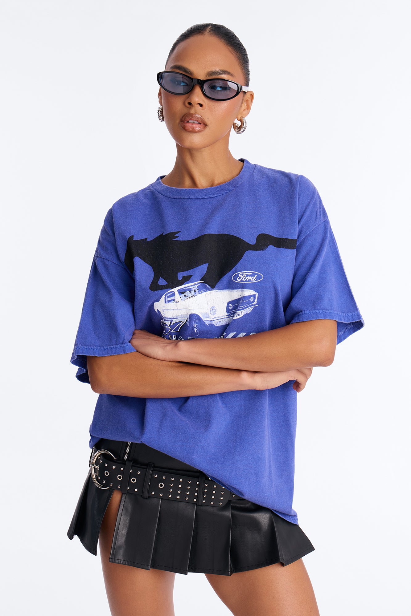 Mustang Front And Back Graphic Oversized Tee - Royal