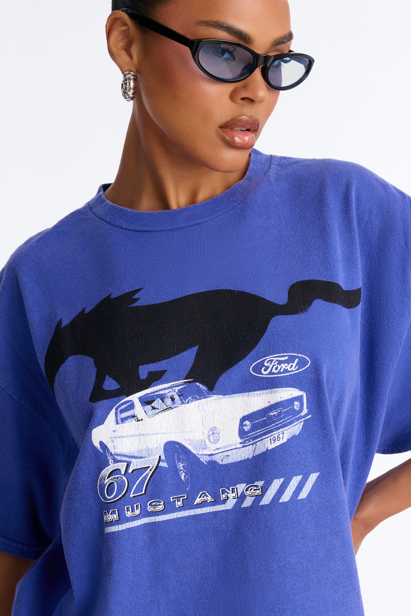 Mustang Front And Back Graphic Oversized Tee - Royal