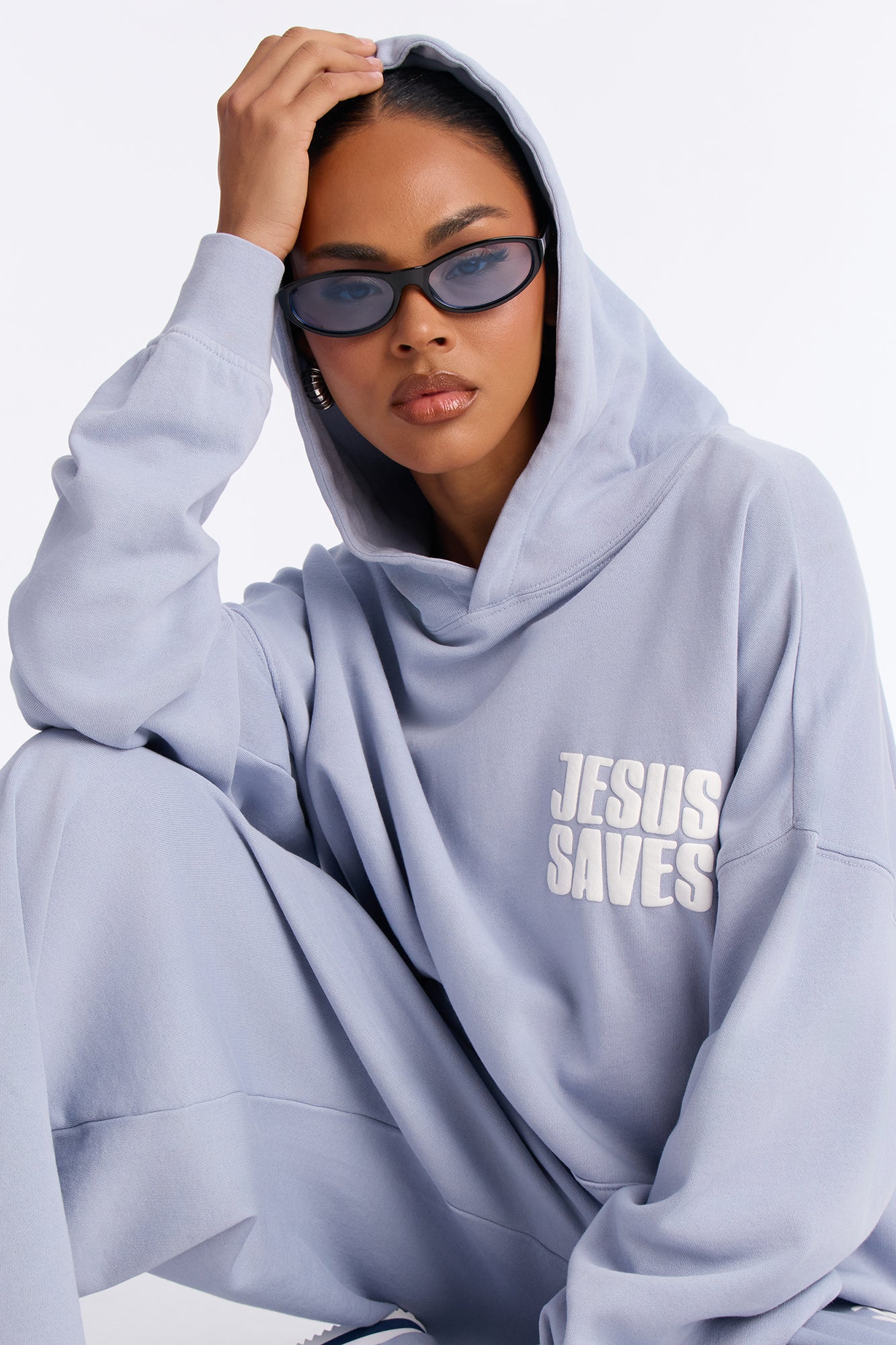 Jesus Saves Fleece Pant Set - Light Blue
