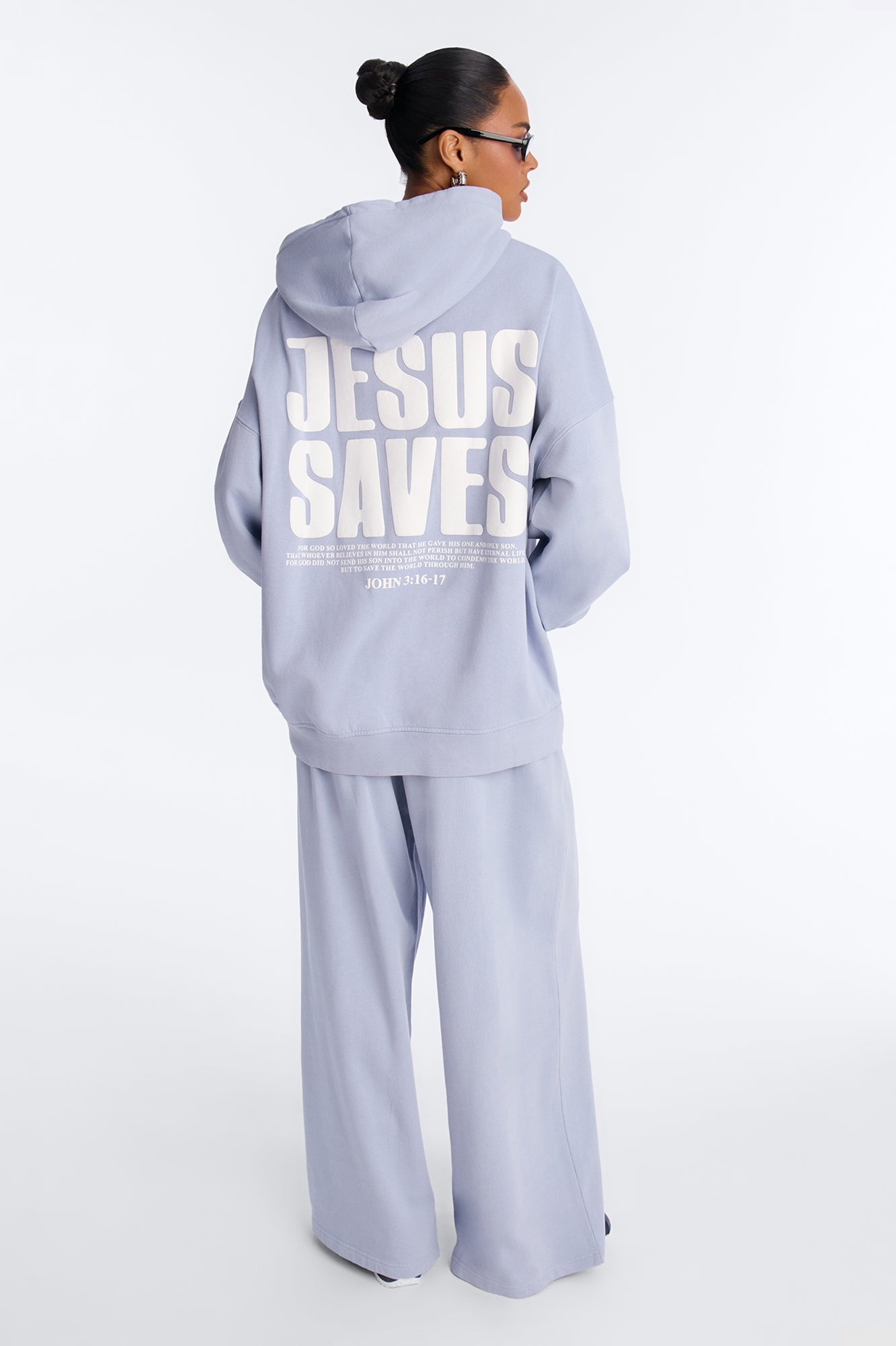 Jesus Saves Fleece Pant Set - Light Blue