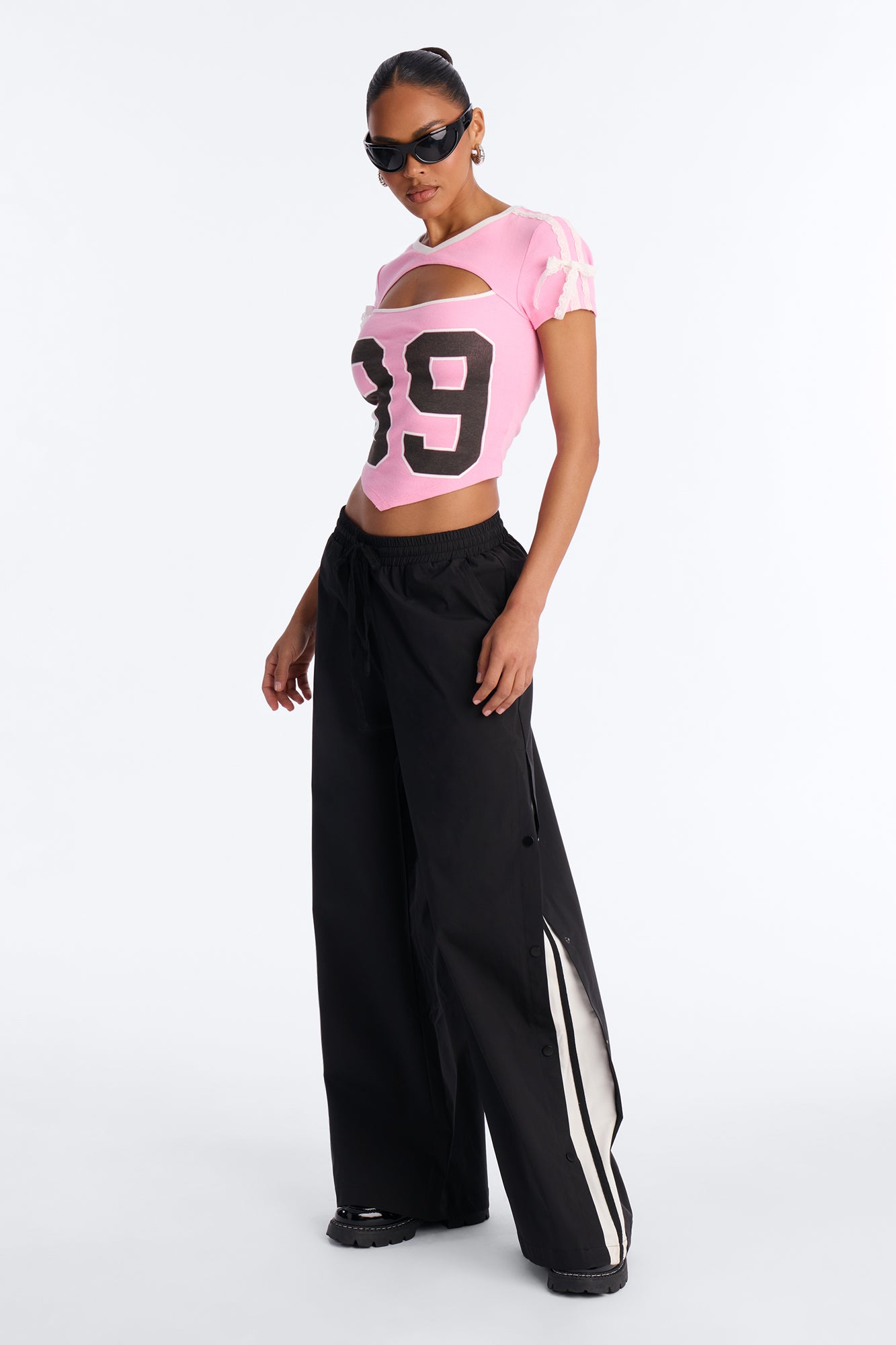 99 VNeck Cut Out Baby Tee - Light Pink