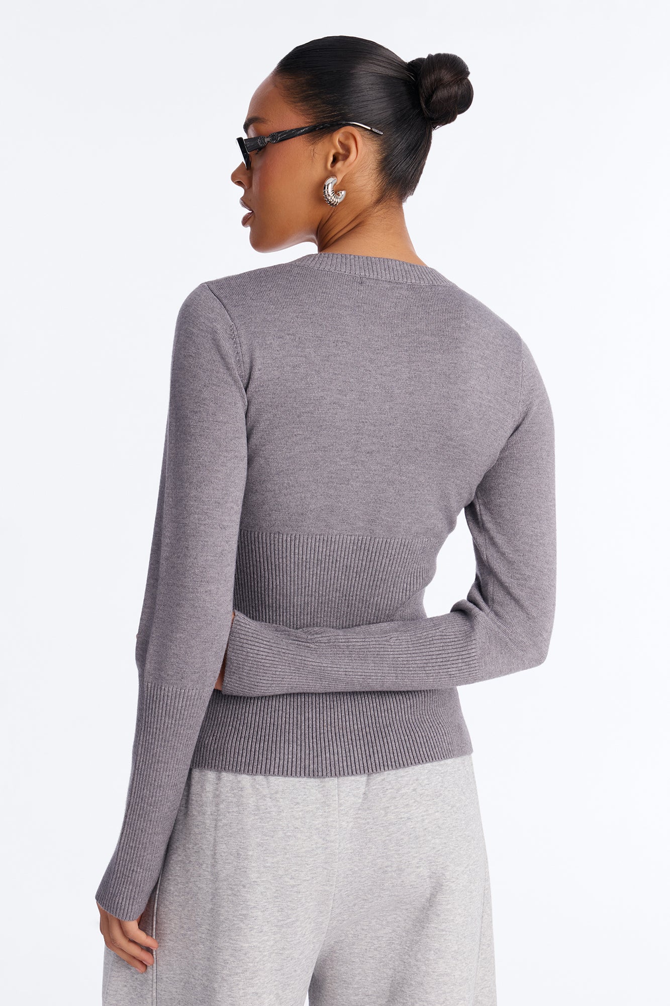 On A Daily Crew Neck Cardigan - Grey