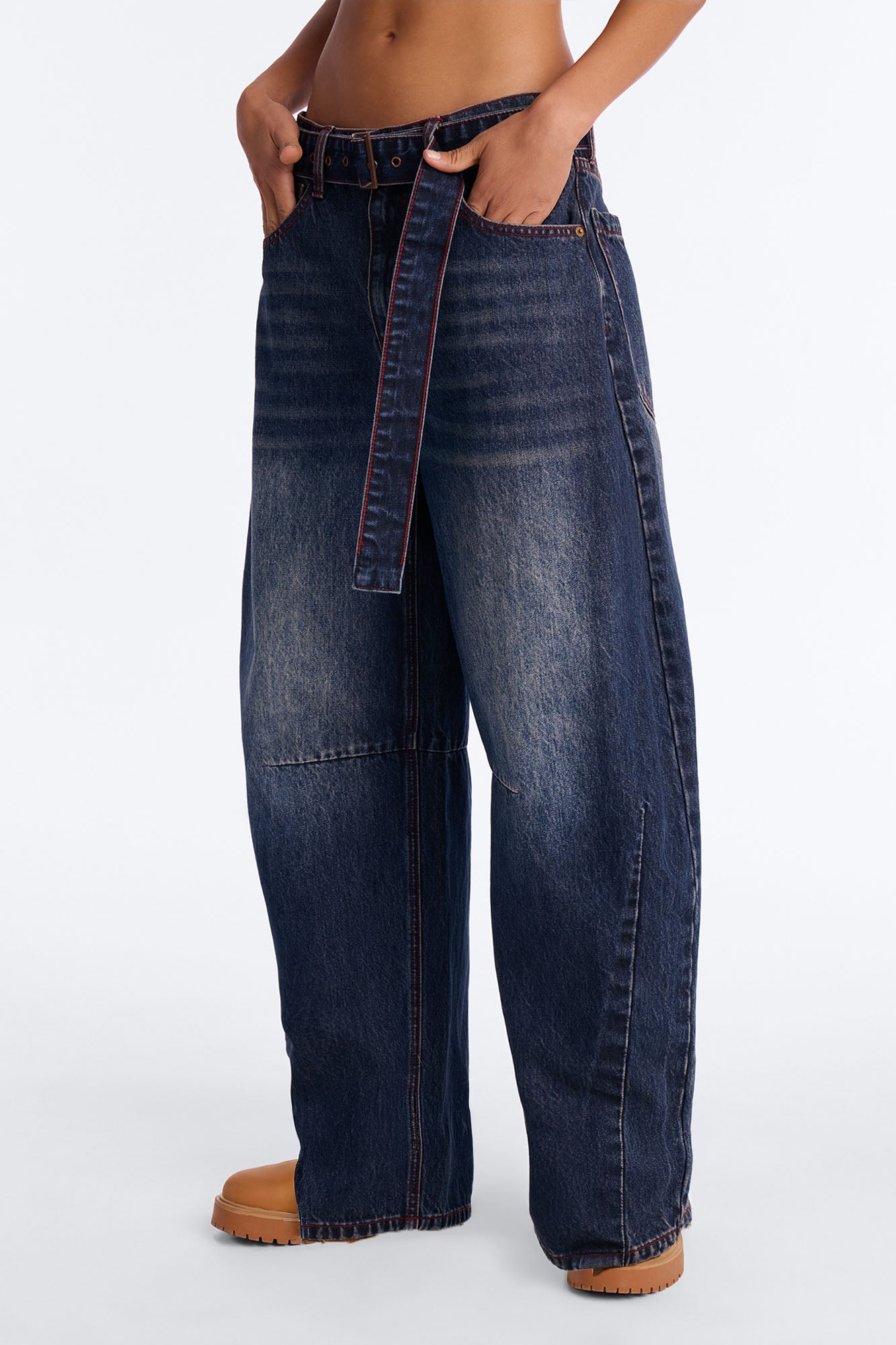 Left The Chat Belted Jeans - Dark Wash