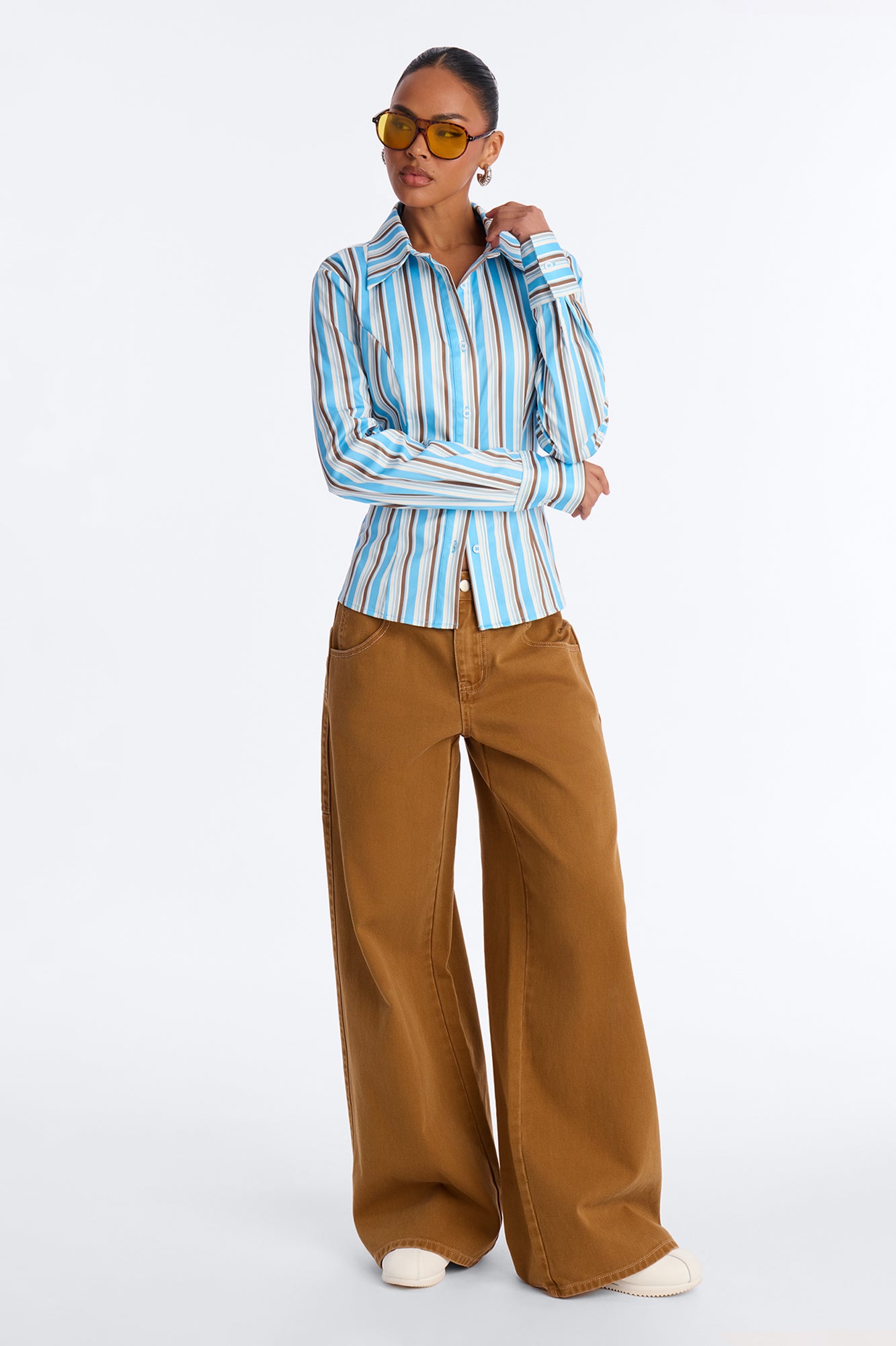 Messy Thoughts Pinstripe Fitted Shirt - Blue/combo