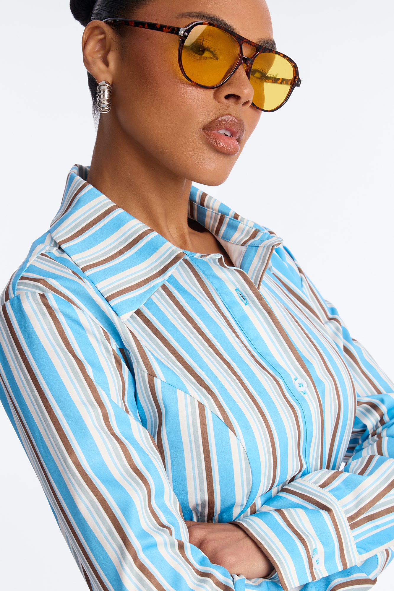 Messy Thoughts Pinstripe Fitted Shirt - Blue/combo
