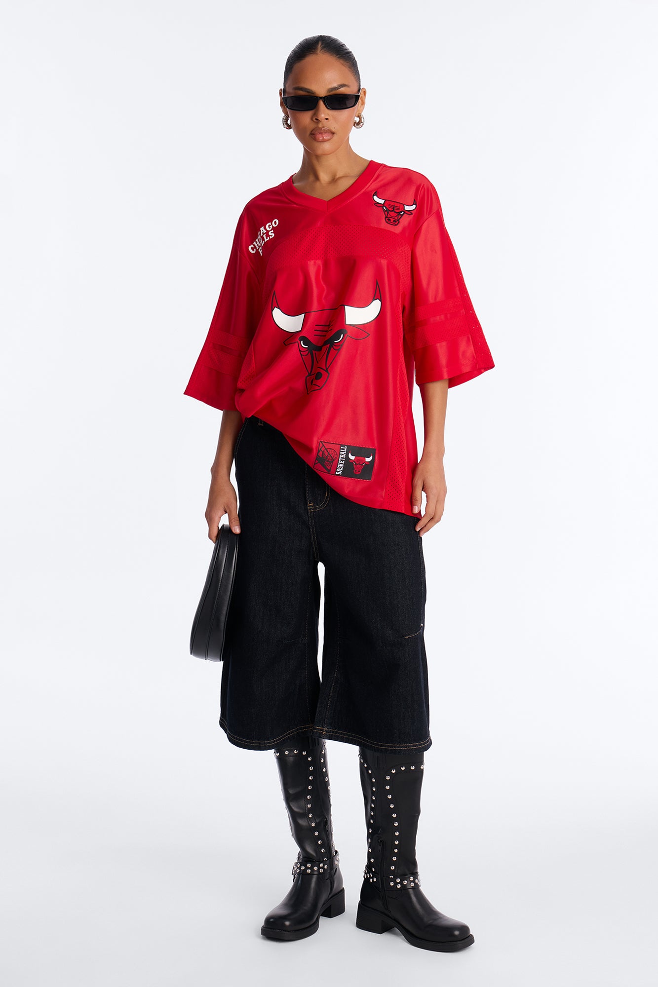 NBA Bulls Oversized Mesh Tee - Red