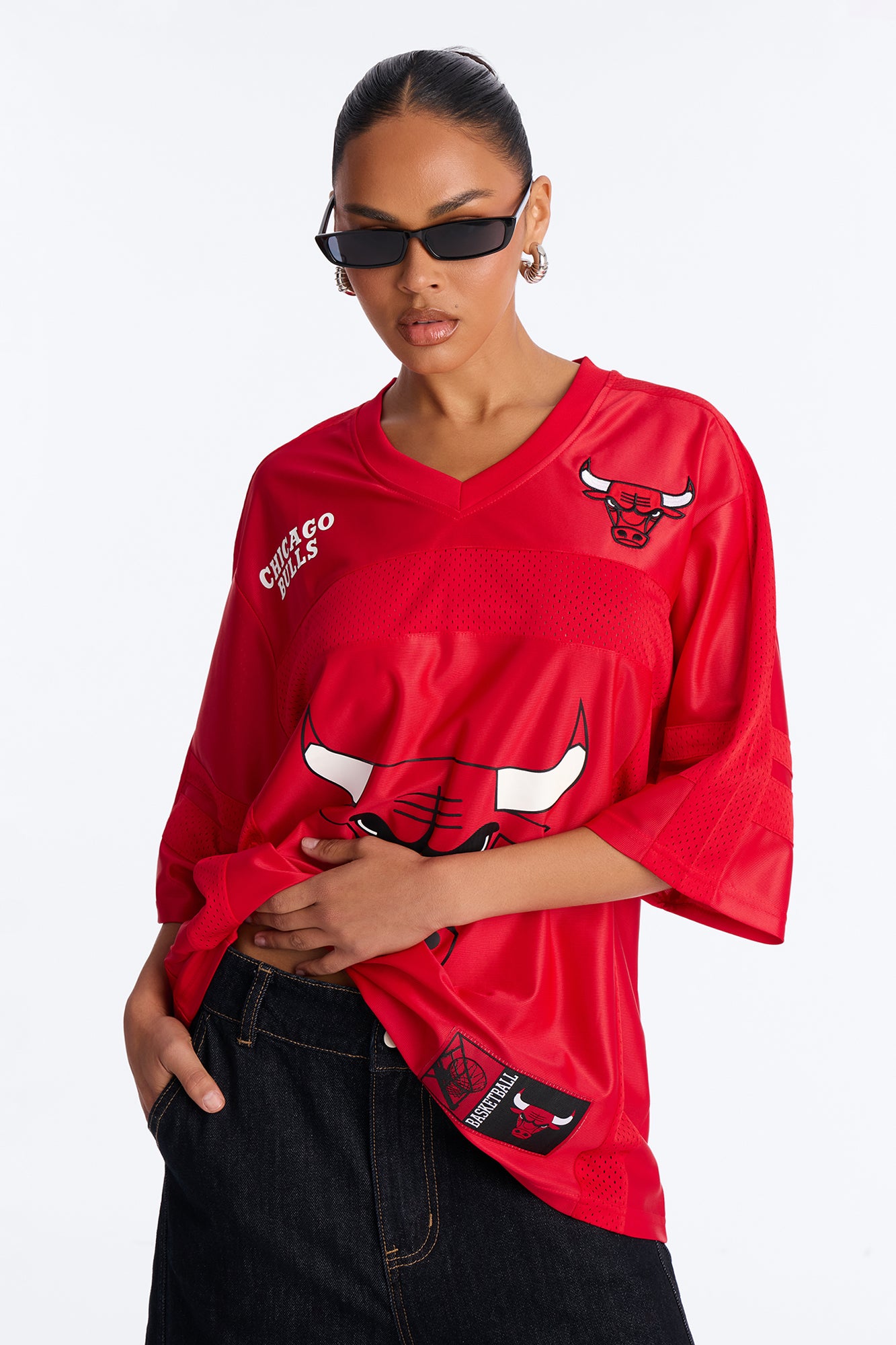 NBA Bulls Oversized Mesh Tee - Red