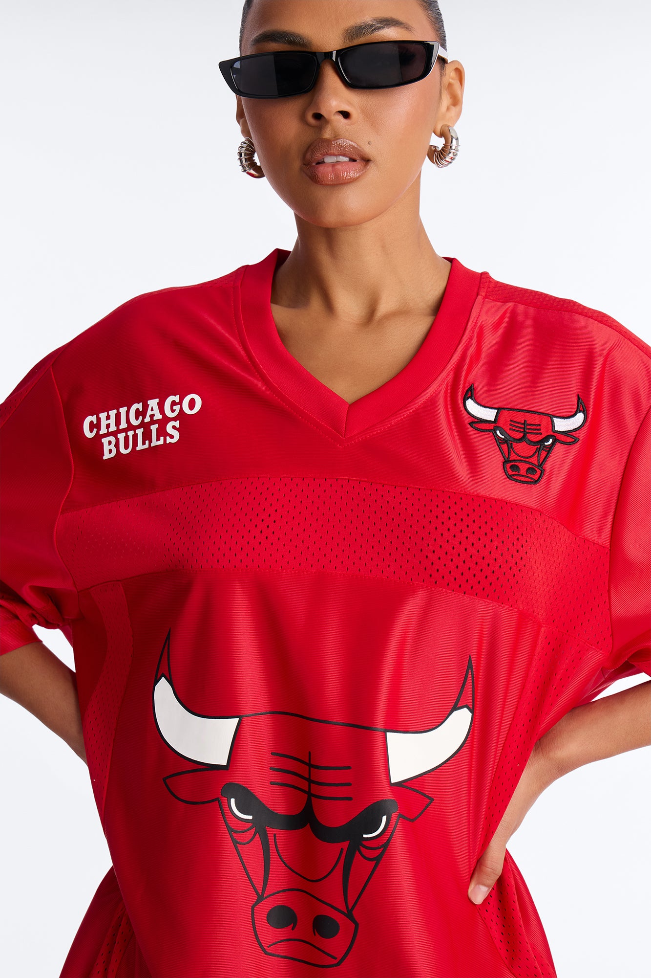 NBA Bulls Oversized Mesh Tee - Red