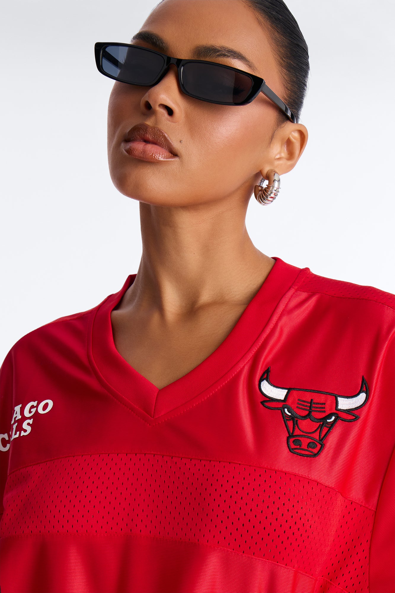 NBA Bulls Oversized Mesh Tee - Red