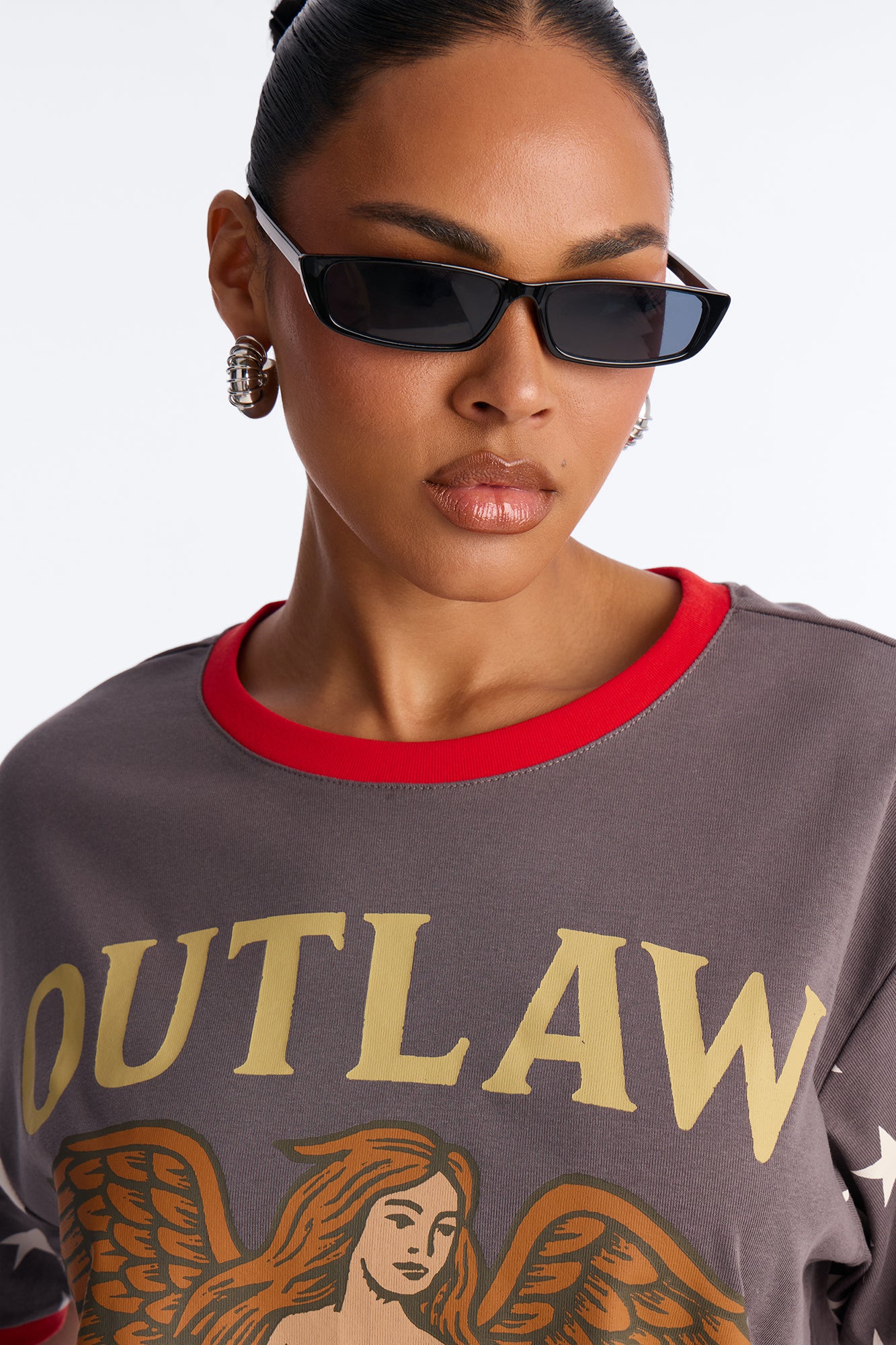 Outlaw Born To Ride Oversized Tee - Charcoal/combo