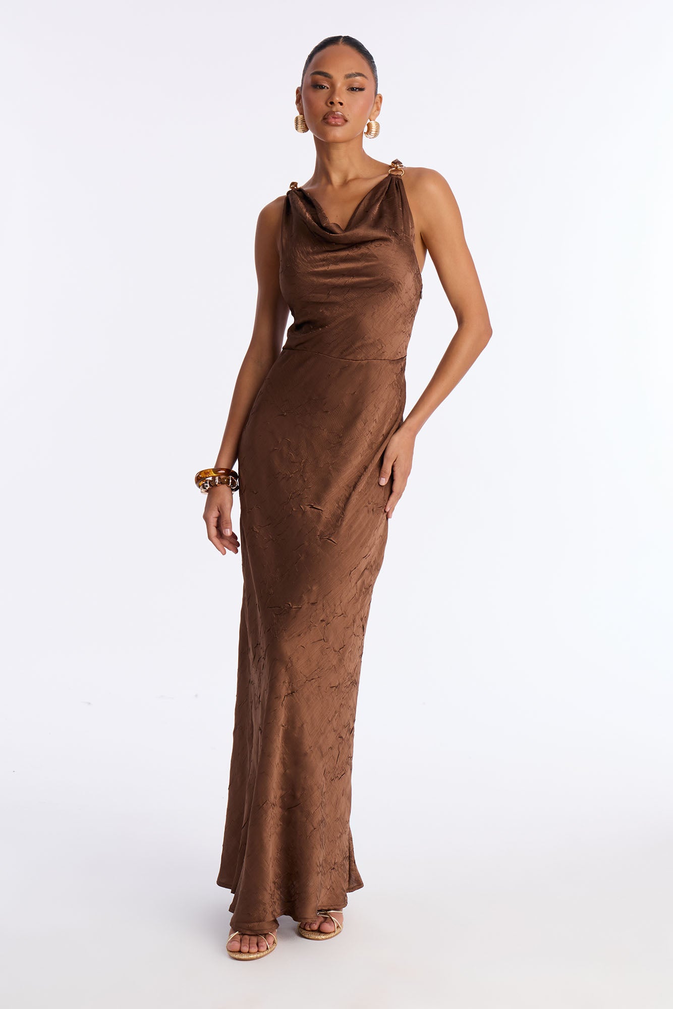 Sloane Cowl Back Satin Maxi Dress - Chocolate
