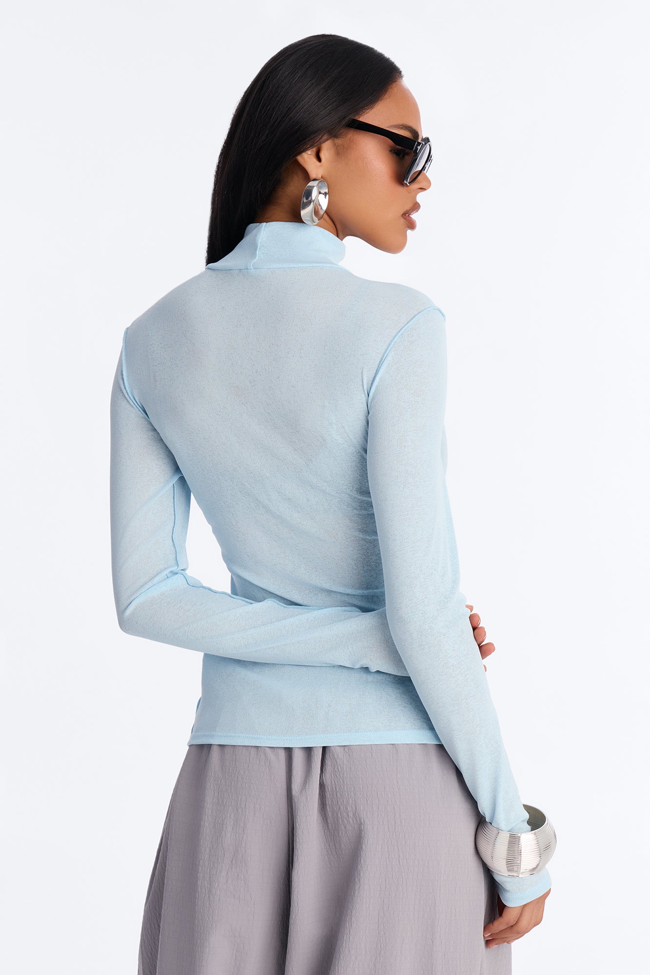 Barely On Textured Sheer Long Sleeve - Blue