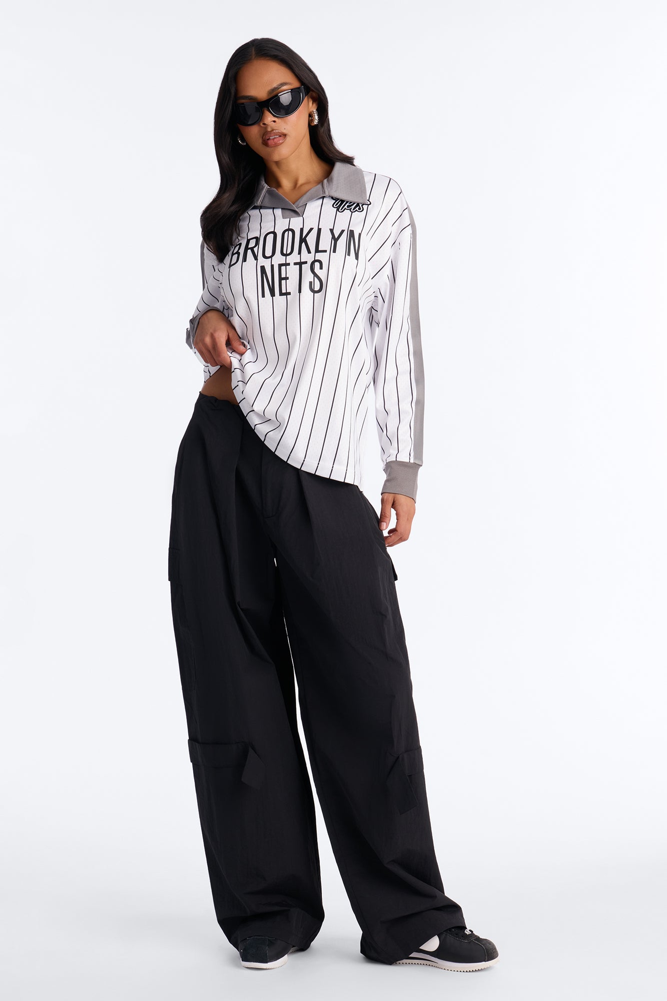 NBABrooklyn Nets Pinstripe Long Sleeve Top - White