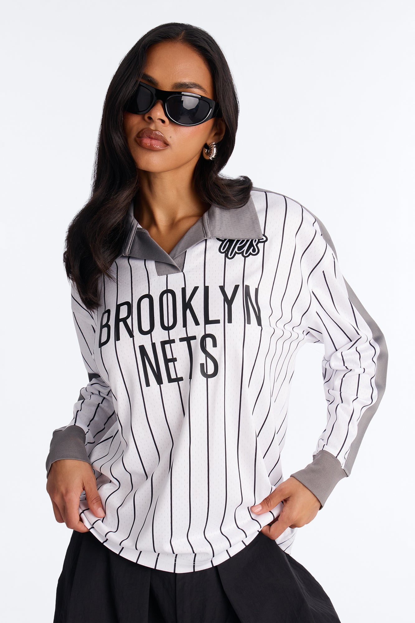 NBABrooklyn Nets Pinstripe Long Sleeve Top - White