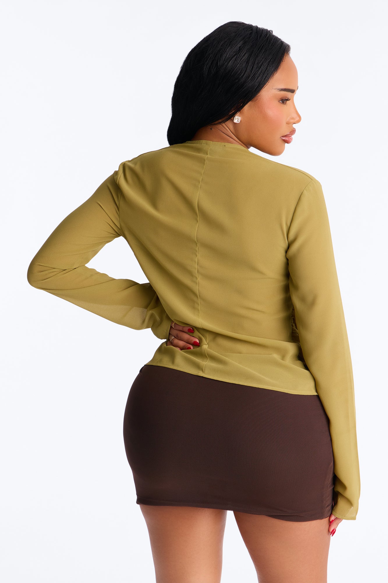 Stuck In A Dream Cowl Neck Chiffon Blouse - Olive