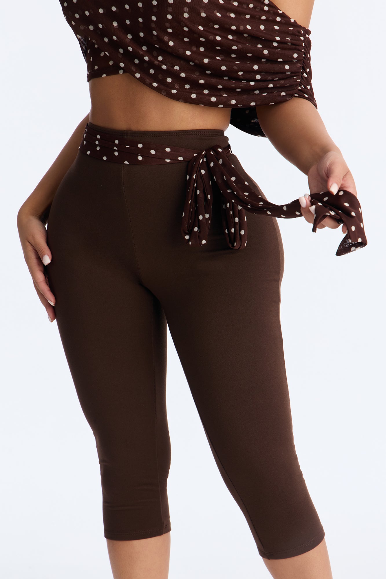 Bailey Off Shoulder Polka Dot Capri Set - Brown/combo