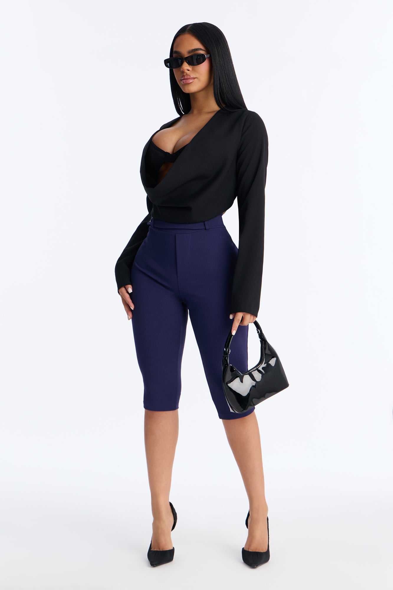 No Stress Mid Rise 90s Capri Pant 16″ - Navy