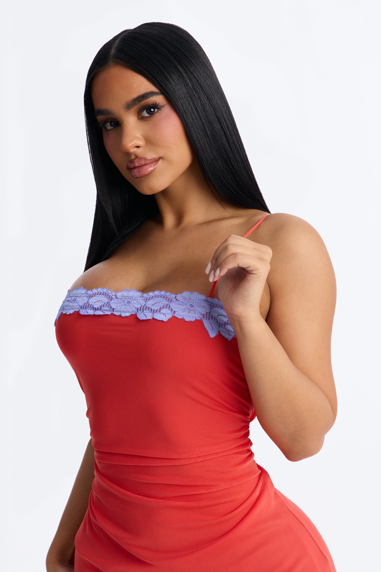 Mina Mesh Micro Mini Dress - Tomato Red/combo