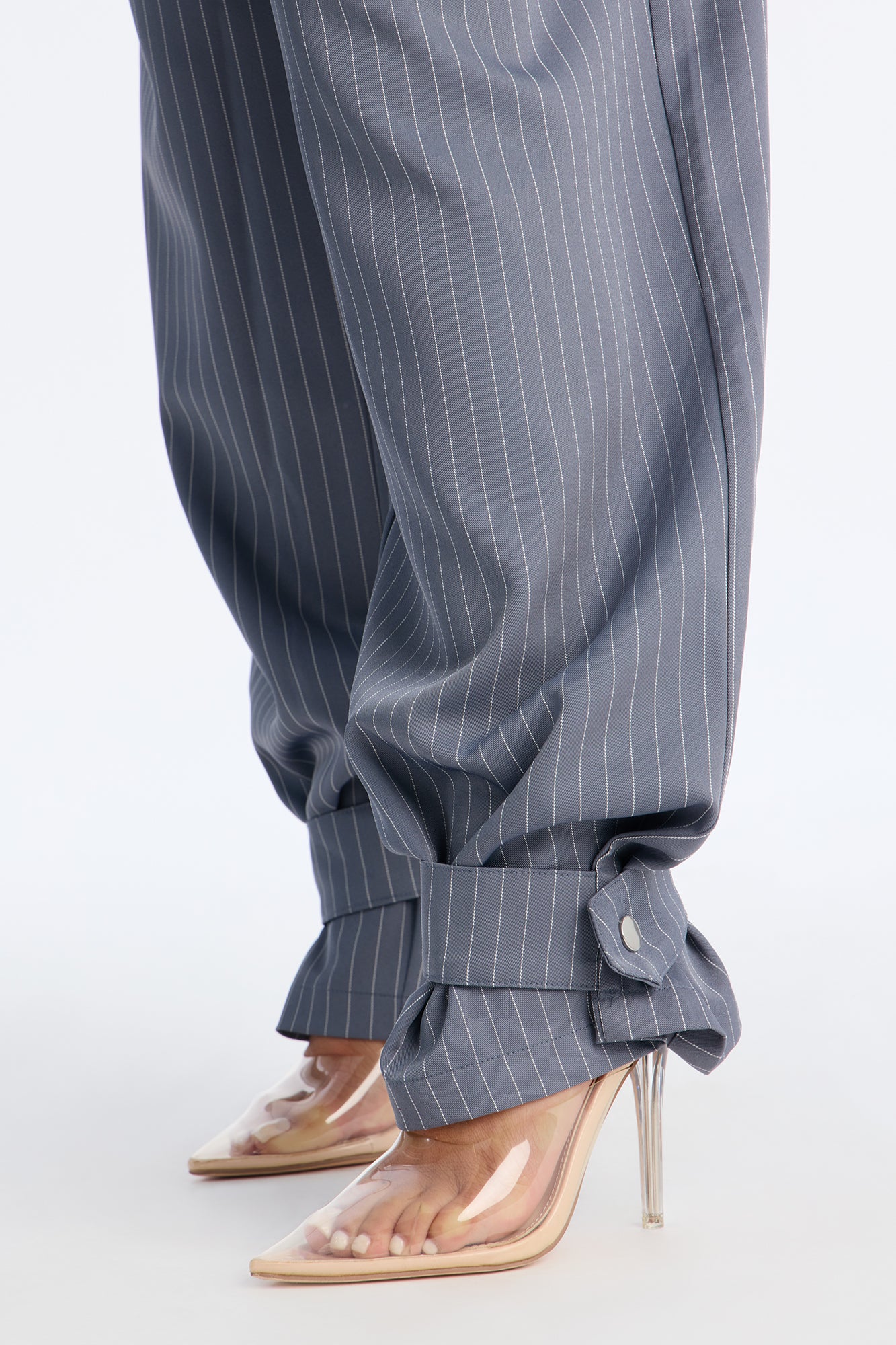 Never Settle Pinstripe Adjustable Cuff Trouser Pants 33″ - Grey
