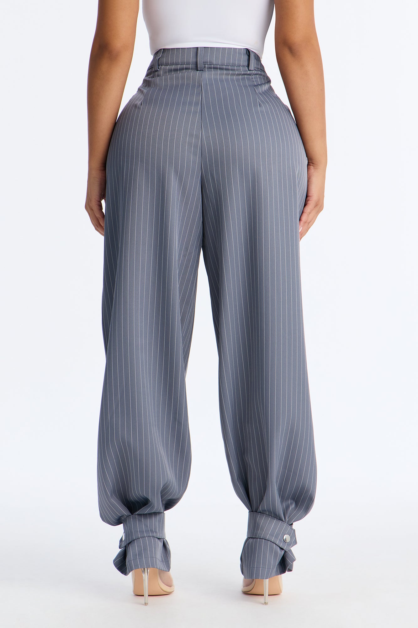 Never Settle Pinstripe Adjustable Cuff Trouser Pants 33″ - Grey