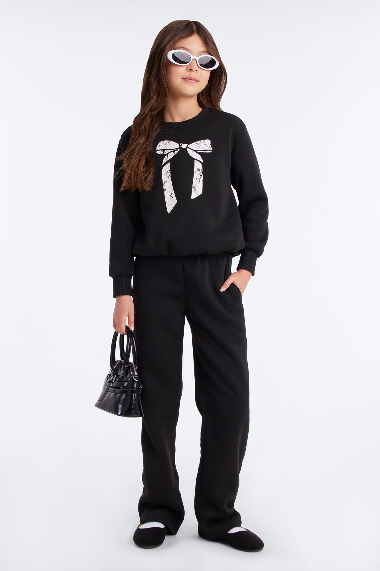 Mini Obsessed With Bows Pant Set - Black