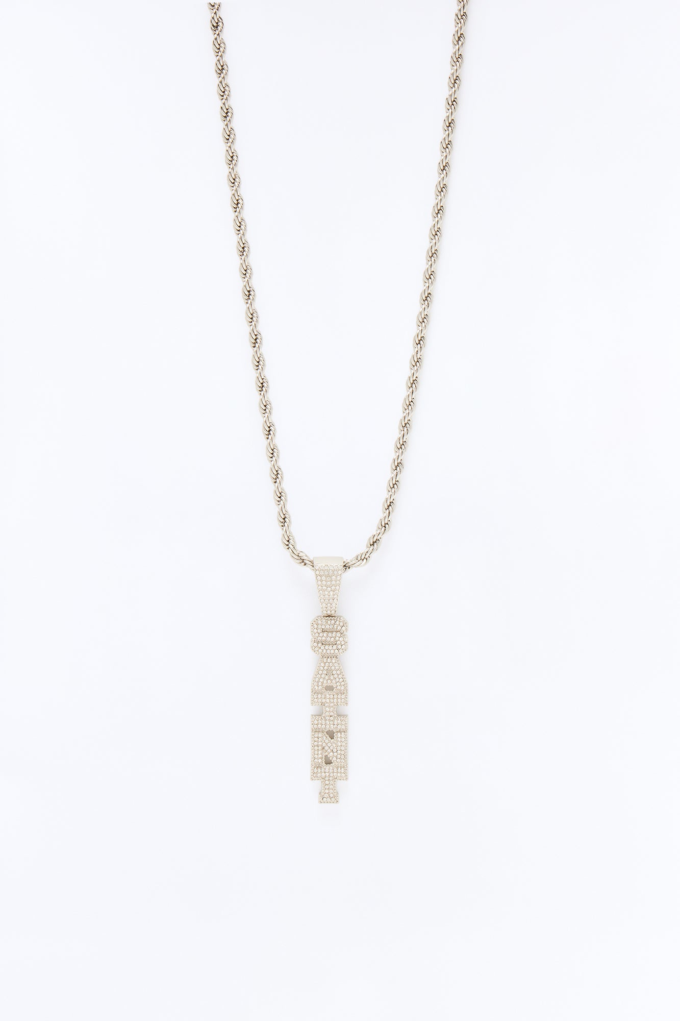 Saint Vertical Iced Pendant Necklace - Silver
