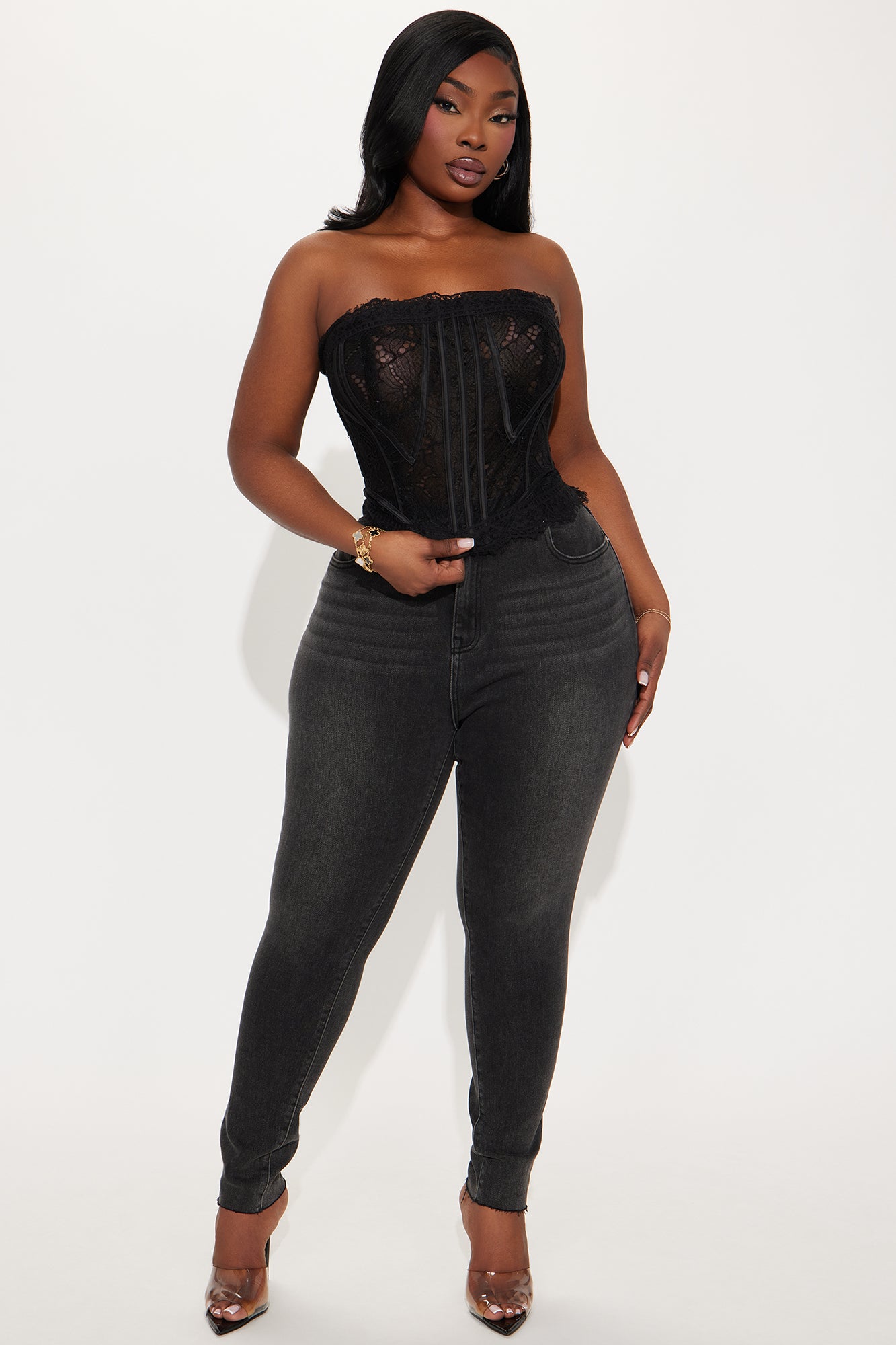 Pure Connection Lace Corset Top - Black