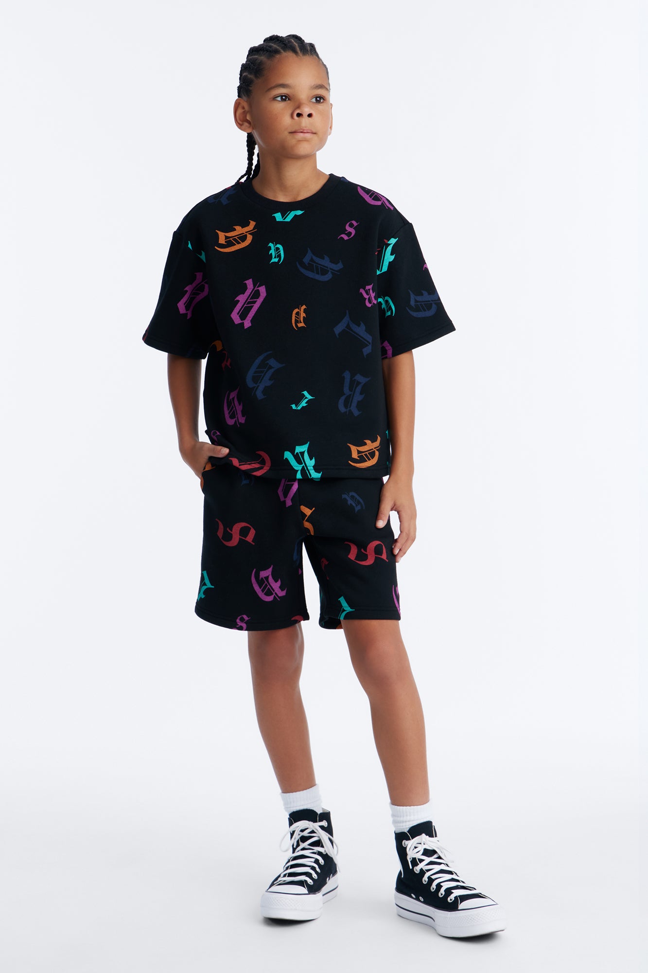 Mini Tyson Letters Straight Shorts - Black