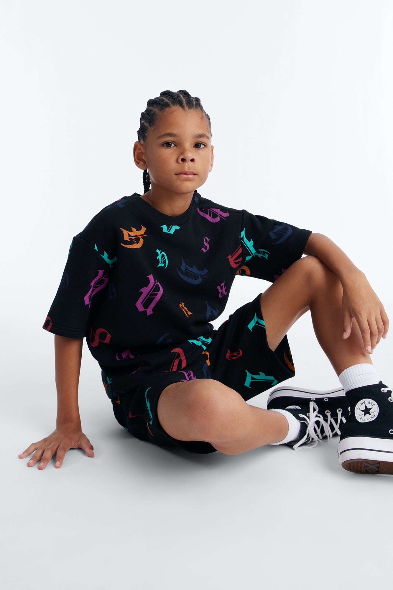 Mini Tyson Letters Straight Shorts - Black