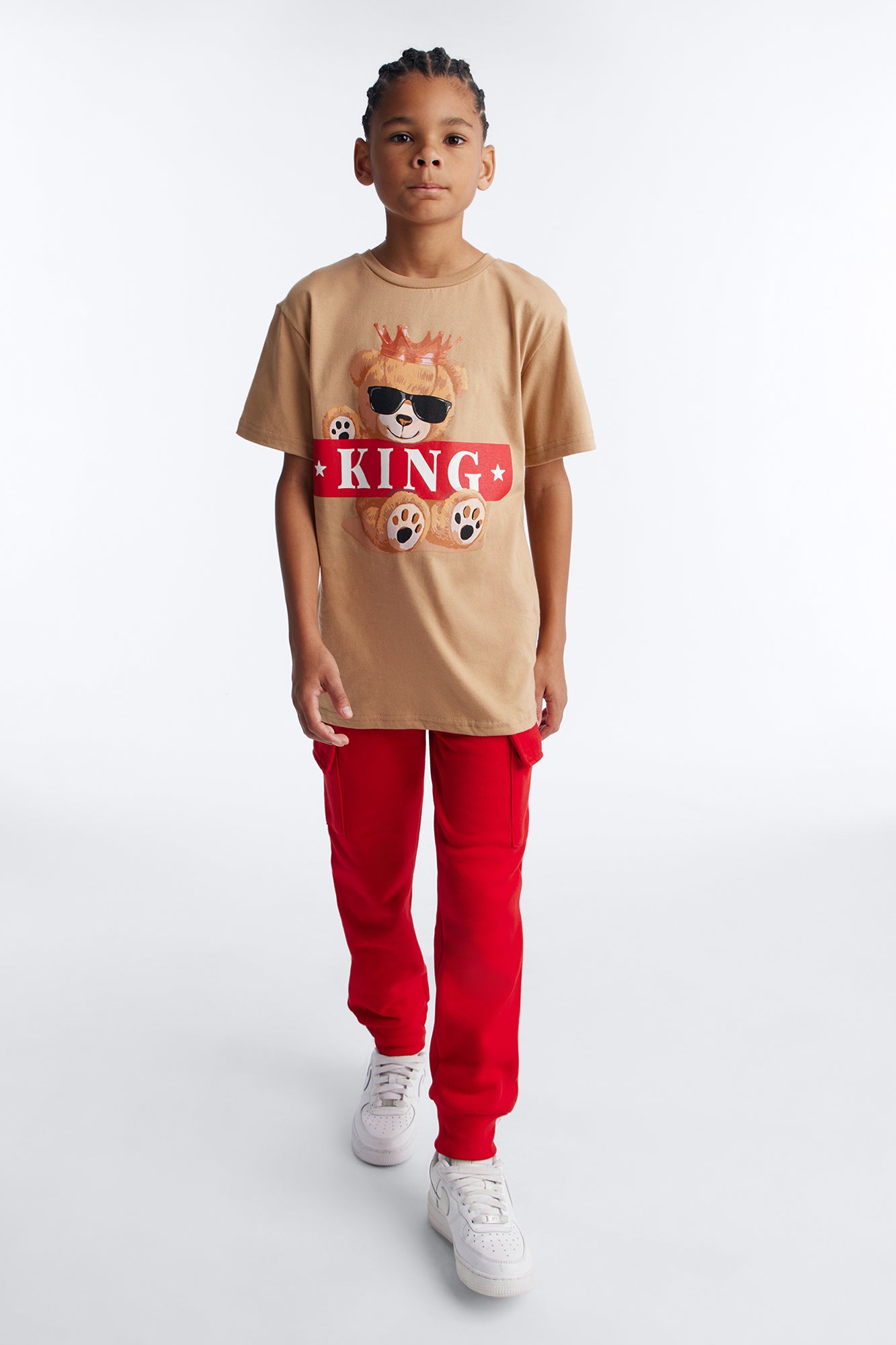 Mini The King Has Arrived Cargo Jogger Pant Set - Cream/combo