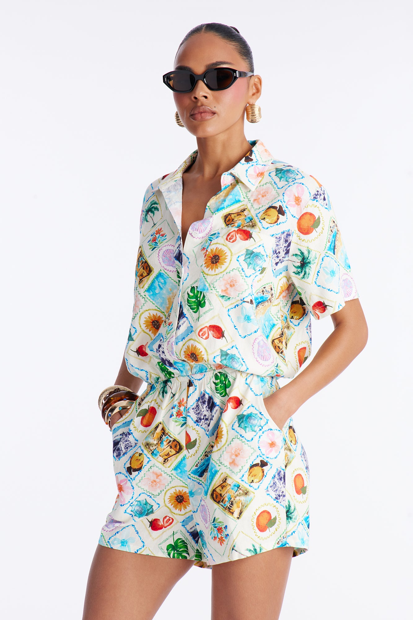 IIany Linen Romper - White/combo