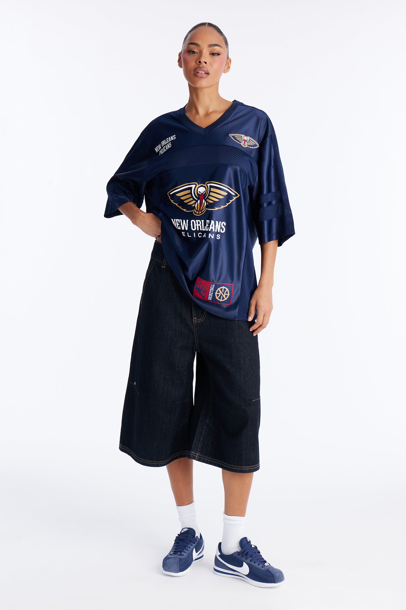 NBA Pelicans Oversized Mesh Tee - Navy