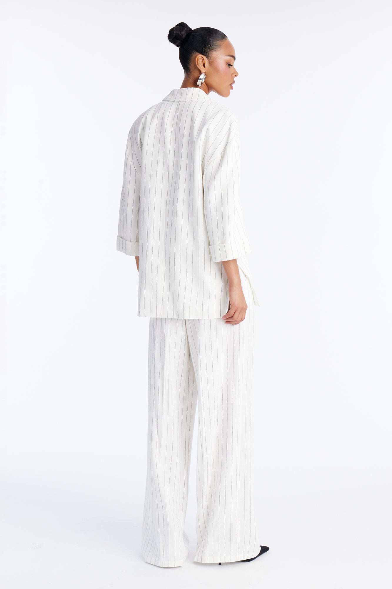 Thalia Linen Pinstripe Pant Set - White/combo